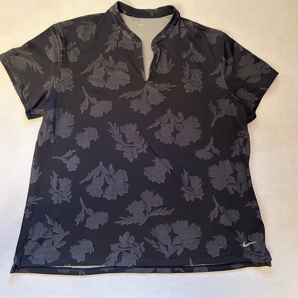 Nike Black‎ Victory Floral Jacquard Performance V neck Polo Sz-XXL. V4